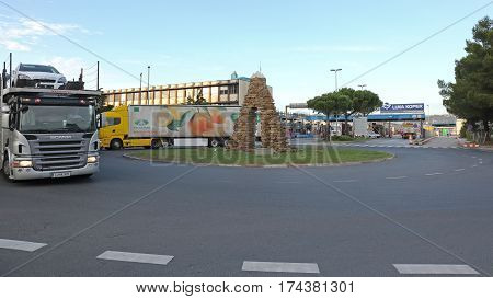 KOPER SLOVENIA - OCTOBER 14: Port of Koper on OCTOBER 14 2014. Main Gate to Cargo Terminal and Commercial Port in Koper Slovenia.