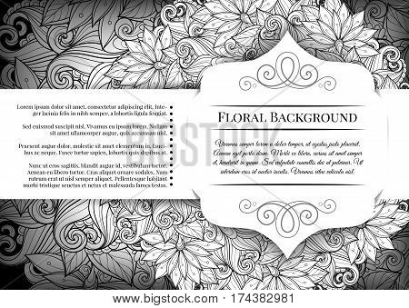 Vector Mohochrome Floral Template With Place For Text