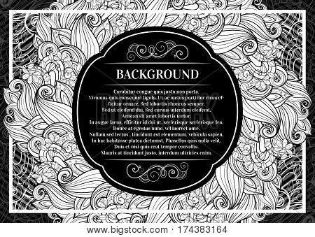 Vector Mohochrome Floral Template With Place For Text