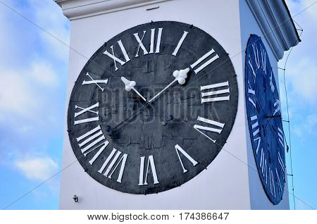View over the beautiful winter day in the tower with a clock at Petrovaradin fortress near Novi Sad, Serbia