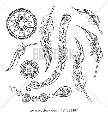 Vector Monochrome Set Of Tribal Decorative Objects