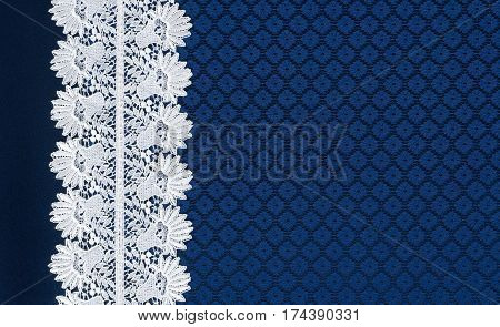 White Lace On Background Blue Guipure