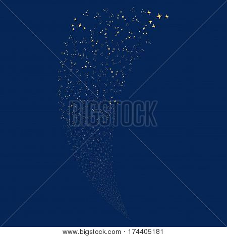 Space Stars random fireworks stream. Vector illustration style is flat yellow iconic symbols on a blue background. Object fountain constructed from scattered pictograms.