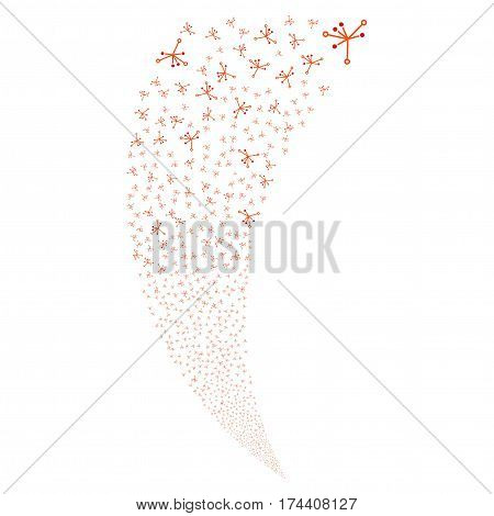 Big Bang random fireworks stream. Vector illustration style is flat intensive red and orange iconic symbols on a white background. Object fountain done from scattered icons.