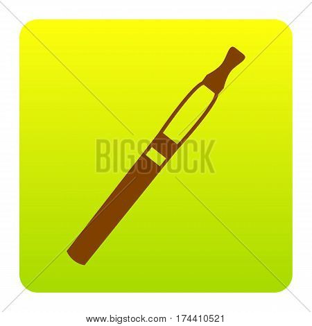 E-cigarette sign. Vector. Brown icon at green-yellow gradient square with rounded corners on white background. Isolated.