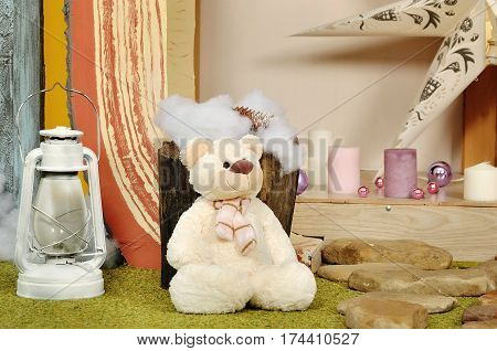 Christmas holidays composition on white wooden background