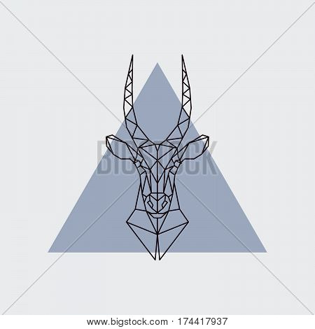 Antelope head in polygonal style. Triangle vector illustration of animal for use as a print on t-shirt and poster.