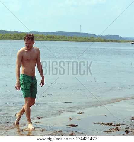 man summer water beach vacation heat youth