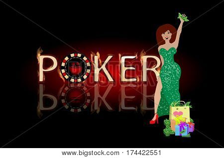 Poker Victory Woman In A Green Dress