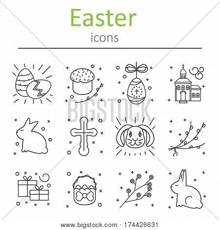 Set of Easter icons in the outline style. Vector illustration.