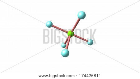Chlorine pentafluoride is an interhalogen compound with formula ClF5. This colourless gas is a strong oxidant. The molecule adopts a square pyramidal structure. 3d illustration