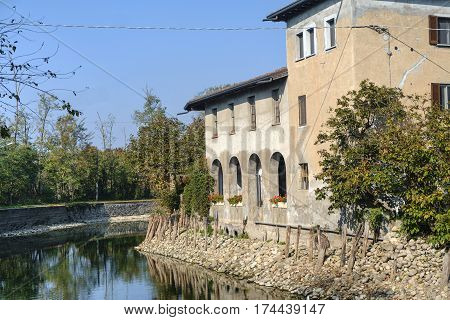 Country house along the Naviglio Grande of Turbigo (Milan Lombardy Italy) at fall