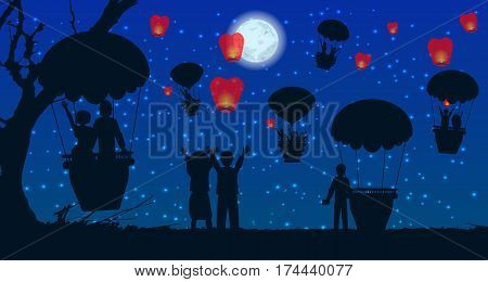 Date. People Silhouette Travel Balloon