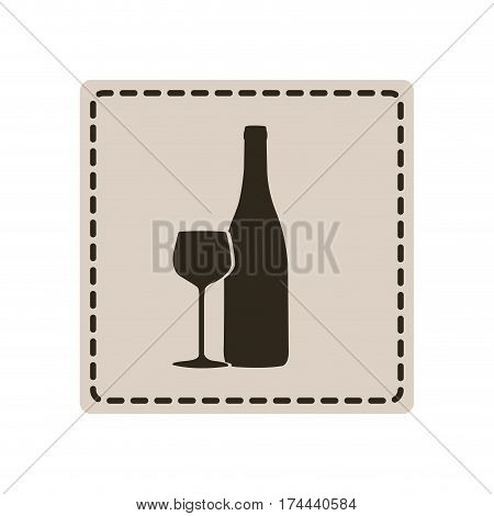 emblem wine bottle with glass icon, vector illustraction design