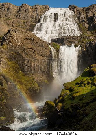 Beautiful and majestic Dynjandi waterfall in Iceland