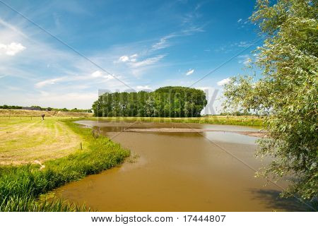Landscape with river the Lek in Holland