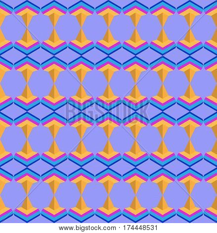 Seamless arabic geometric abstract 3d blue pink pattern. Creative geometric ornament on color background. For design wallpaper cover invitation fabric. Vector background.