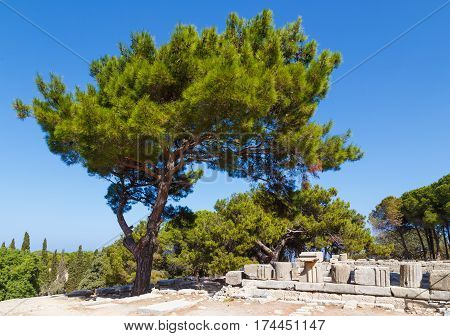 The ruins of the Temple of Athena Polias at Filerimos Rhodes Greece Europe