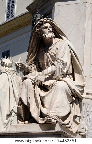 ROME, ITALY - SEPTEMBER 02: Prophet Isaiah by Revelli on the Column of the Immaculate Conception on Piazza Mignanelli in Rome, Italy on September 02, 2016.
