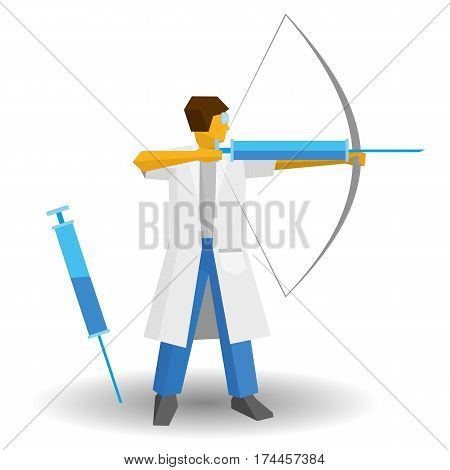 Doctor Shooting A Syringe Like An Archer