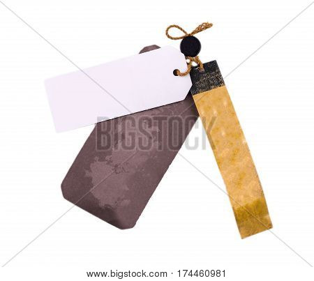 Blank tag tied with string. Price tag gift tag sale tag address label.