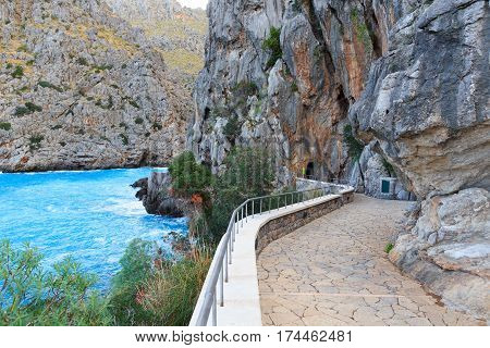 Footpath To Beach Torrent De Pareis And Mediterranean Sea, Majorca, Spain