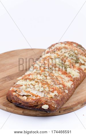 Pizza Sandwich On Wooden Board Over White