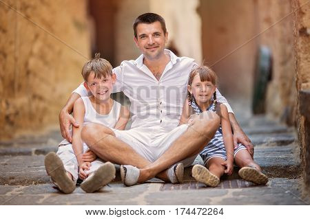 Family vacation tourism concept. Family summer portrait