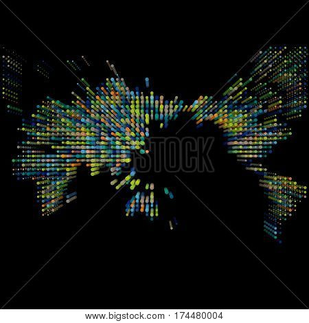 World map made of dynamic multicolored particles