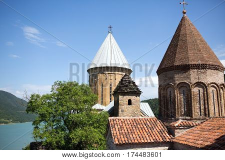 Ananuri castle and church on Aragvi river Georgia