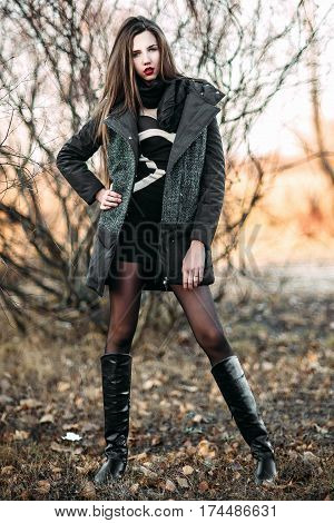 Summer Outdoor Porttrait Of Young Pretty Elegant Girl Posing Str