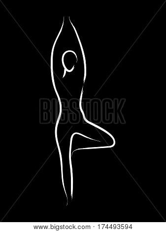 Simple sketch of a female figure doing yoga in vrksasana position