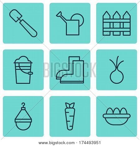 Set Of 9 Plant Icons. Includes Gardening Shoes, Hanger, Garlic And Other Symbols. Beautiful Design Elements.