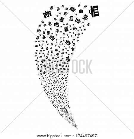 Analysis random fireworks stream. Vector illustration style is flat black iconic symbols on a white background. Object fountain created from scattered symbols.