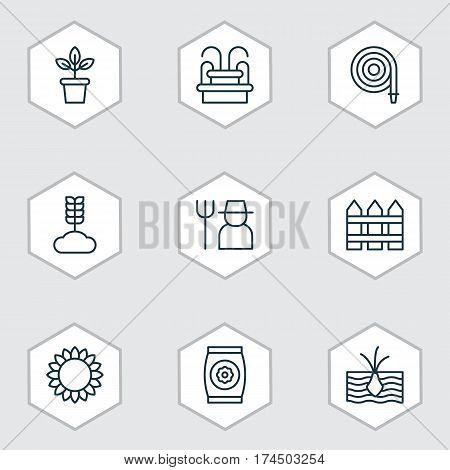 Set Of 9 Plant Icons. Includes Growing Plant, Water Monument, Cereal And Other Symbols. Beautiful Design Elements.