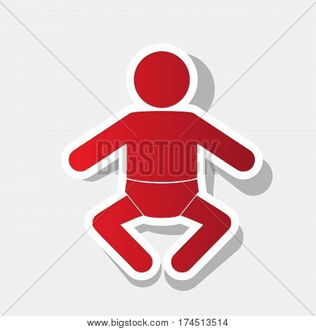 Baby sign illustration. Vector. New year reddish icon with outside stroke and gray shadow on light gray background.
