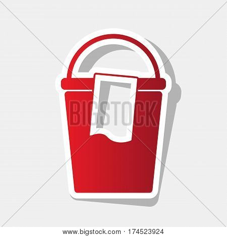 Bucket and a rag sign. Vector. New year reddish icon with outside stroke and gray shadow on light gray background.
