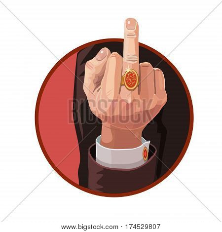 Gestures middle finger up to send people with a cheerful mood or desire of evil people who prevent you on your way
