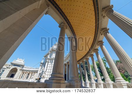 MARSEILLE, FRANCE - AUG 1, 2016: semicircular colonnade leading to palace Longchamp.