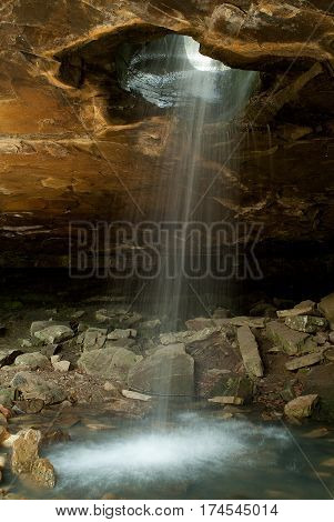 Glory Hole Waterfall Running in Arkansas Nature