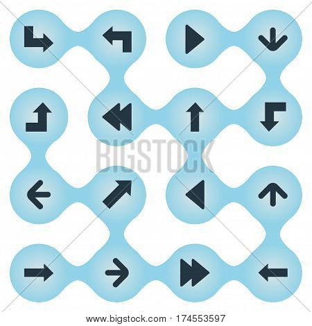 Set Of 16 Simple Indicator Icons. Can Be Found Such Elements As Right Direction, Indicator, Pointer And Other.