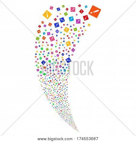 Problem random fireworks stream. Vector illustration style is flat bright multicolored iconic symbols on a white background. Object fountain done from scattered icons.