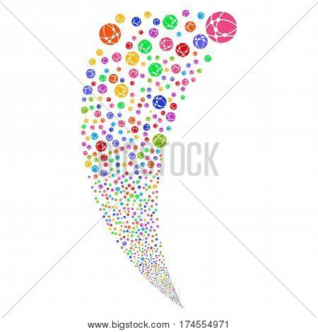 Web Browser random fireworks stream. Vector illustration style is flat bright multicolored iconic symbols on a white background. Object fountain combined from scattered design elements.