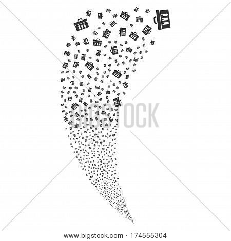 Analysis random fireworks stream. Vector illustration style is flat gray iconic symbols on a white background. Object fountain constructed from scattered icons.