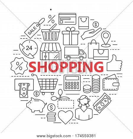 Thin lines web icons set - E-commerce, shopping. Universal internet icon to use in web and mobile UI, set of basic UI internet elements.