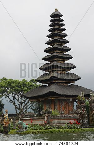 Pura Ulun Danu Bratan or Pura Beratan Temple Bali island Indonesia. Pura Ulun Danu Bratan is a major Shivaite and water temple on Bali island Indonesia a series of images