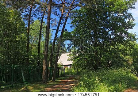 Old former german wooden building in the Morskoe (Pillkoppen) village in the Curonian Spit National Park. Russia.