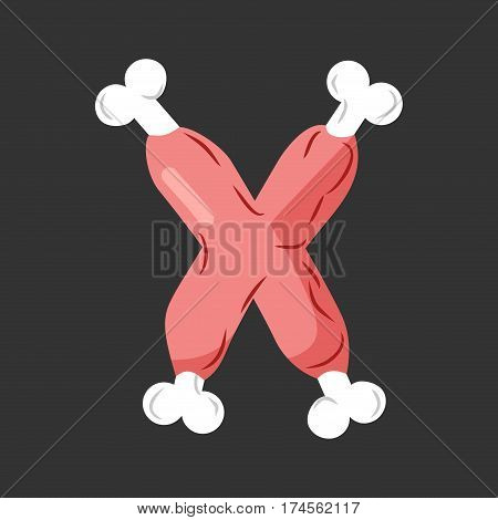 Letter X Meat Font. Pork And Bone Alphabet Sign. Ham Lettering. Beef Abc Symbol