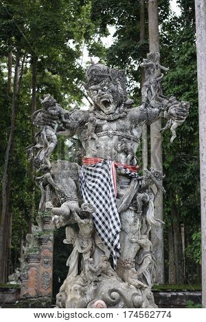 Monkey statue photographed in the Holy Monkey Forest of Sangeh in Bali a series of images