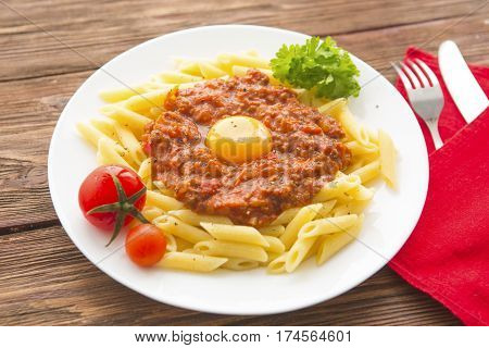 Penne Pasta With A Bolognese Tomato Beef Sauce